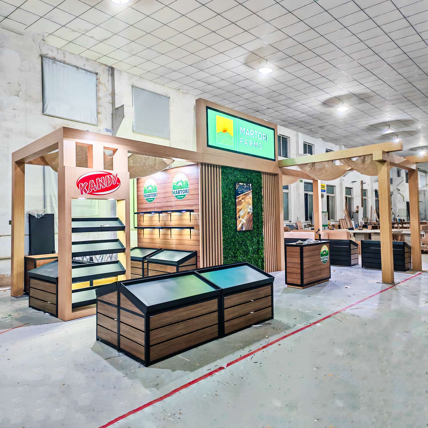 Custom Modular Trade Booth for Fresh Fruit & Vegetable Display Ideal for global agricultural and fresh produce trade events.